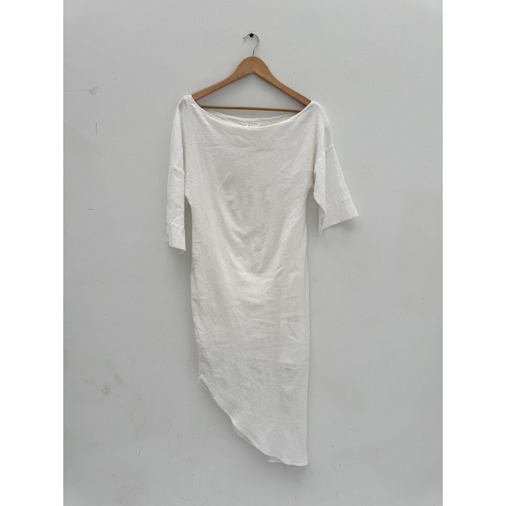 NWT Modesees Boat Neck Midi Dress - White Textured Linen - Asymmetric - Size S